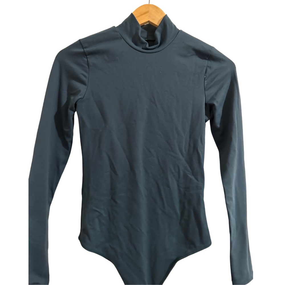 Abercrombie & Fitch Long-Sleeve Seamless Fabric Mockneck Bodysuit Teal Large